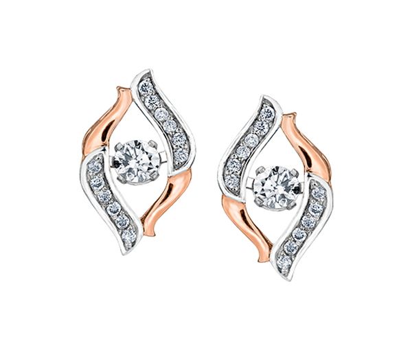 BOUCLES EN OR 10K 2 TONS ROSE SERTIES DE DIAMANTS 